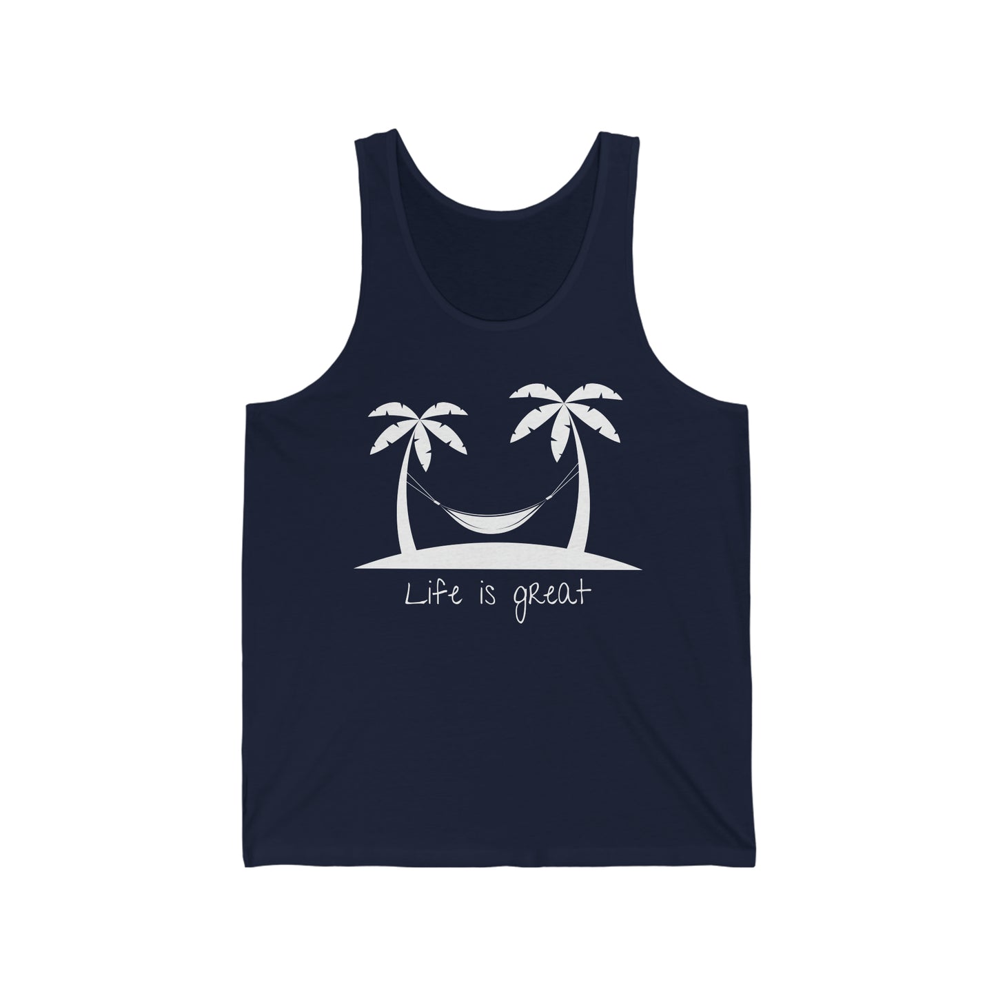 Life is Great Palm Trees Hammock Unisex Jersey Tank