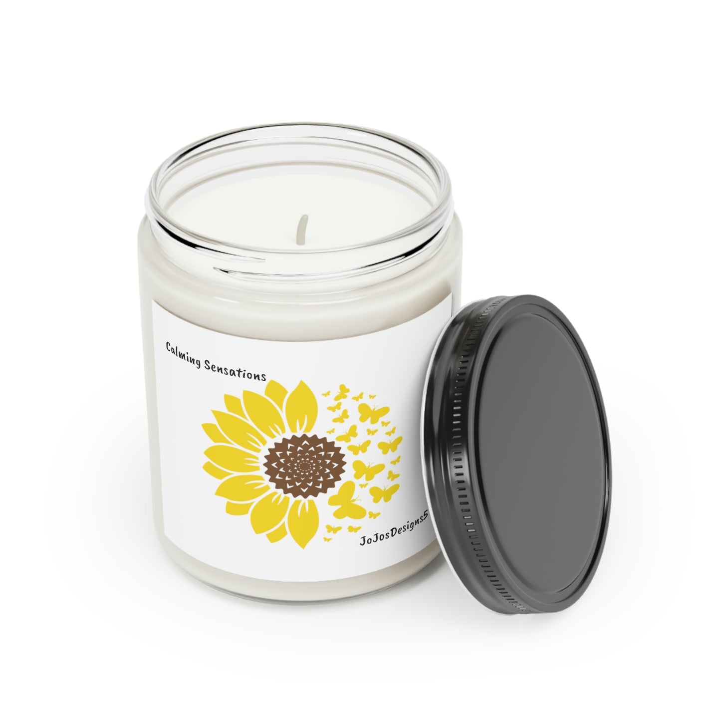Calming Sensations Yellow Sunflower Butterflies Cinnamon or Vanilla Scented Candle, 9oz