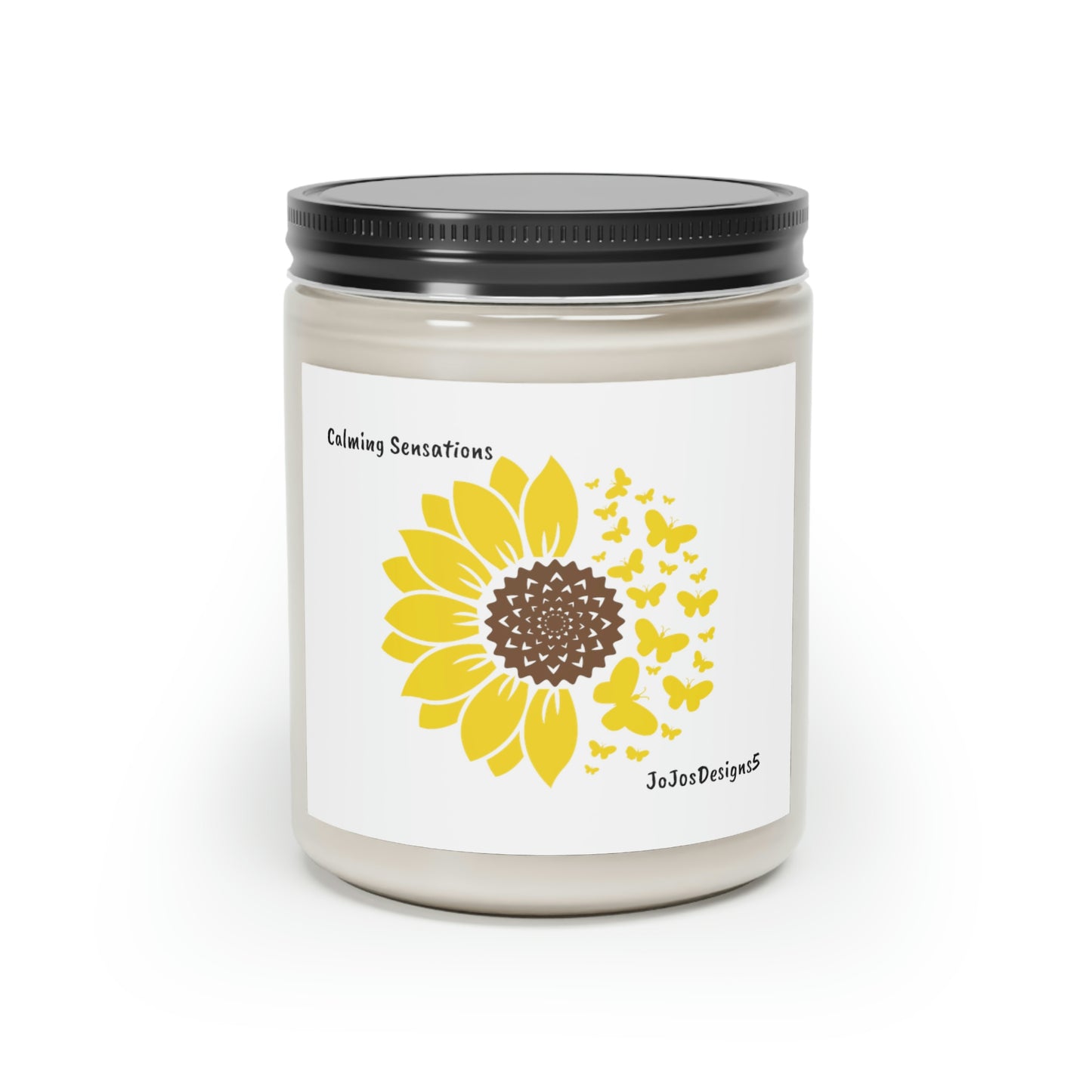 Calming Sensations Yellow Sunflower Butterflies Cinnamon or Vanilla Scented Candle, 9oz