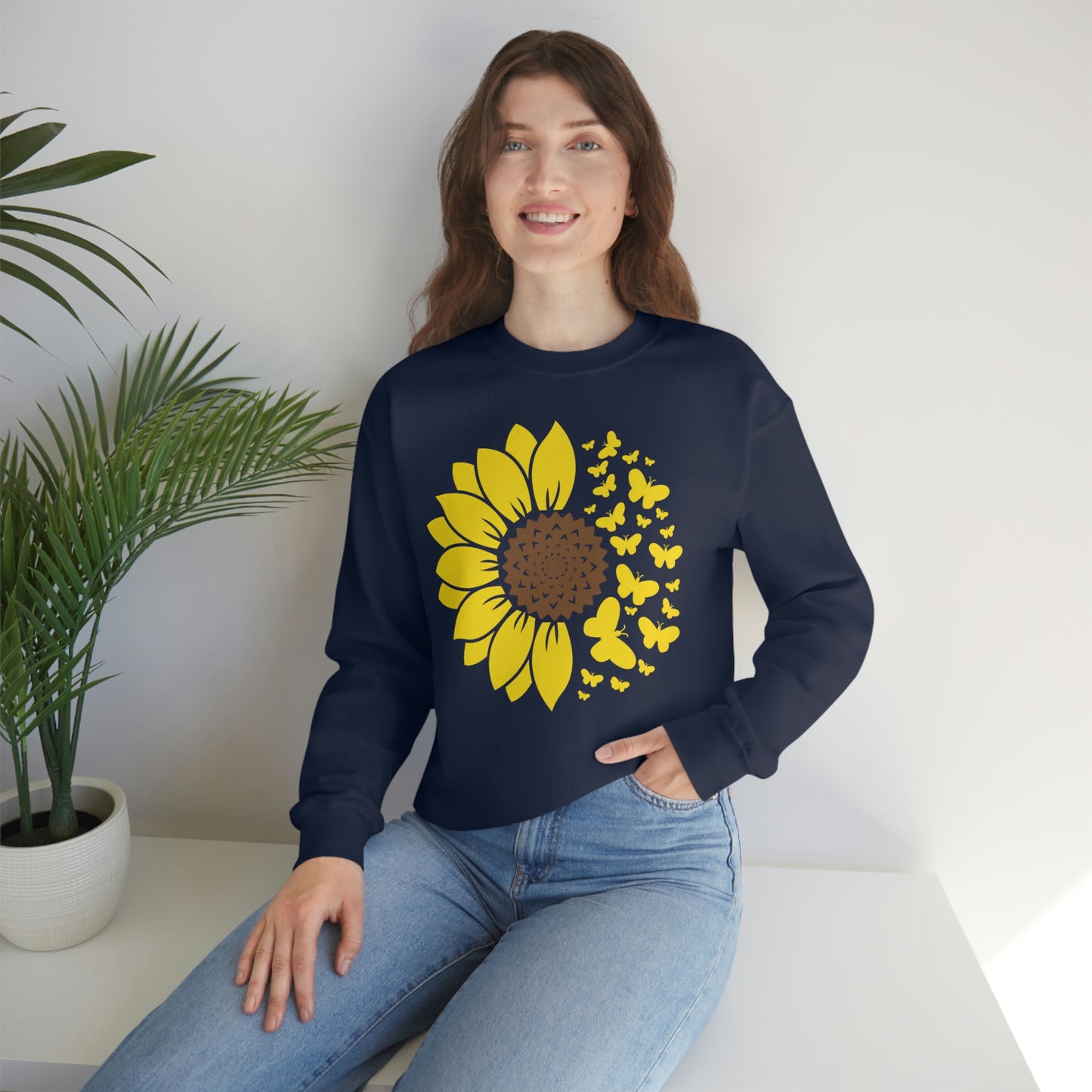 Sunflower Butterflies Unisex Heavy Blend™ Crewneck Sweatshirt