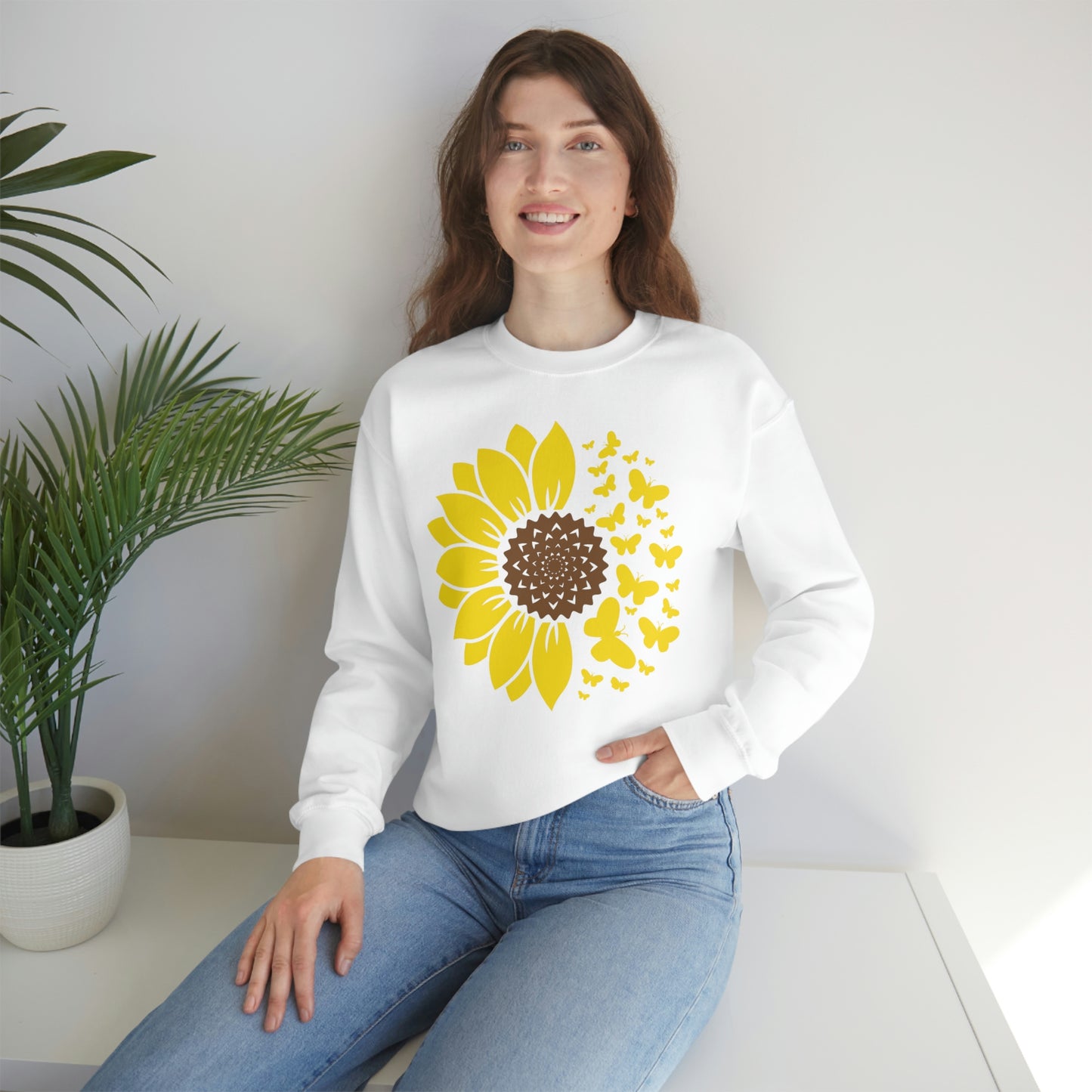 Sunflower Butterflies Unisex Heavy Blend™ Crewneck Sweatshirt