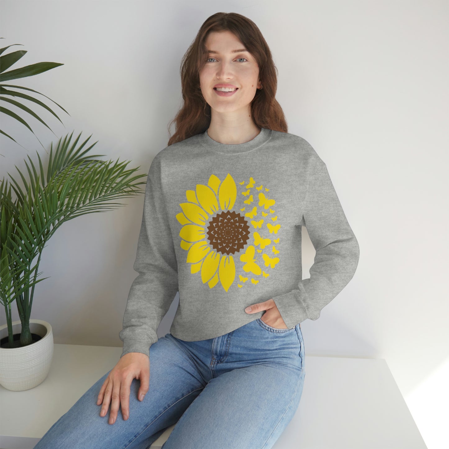 Sunflower Butterflies Unisex Heavy Blend™ Crewneck Sweatshirt