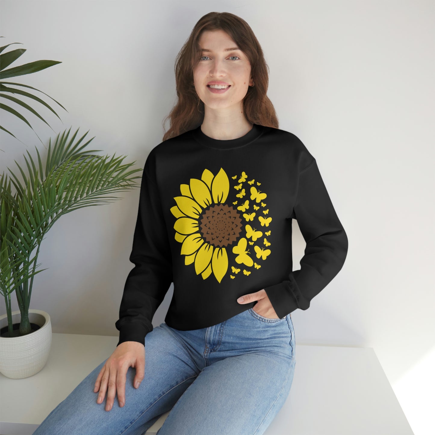 Sunflower Butterflies Unisex Heavy Blend™ Crewneck Sweatshirt