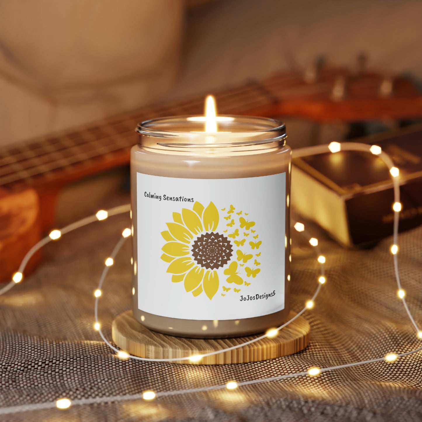 Calming Sensations Yellow Sunflower Butterflies Cinnamon or Vanilla Scented Candle, 9oz