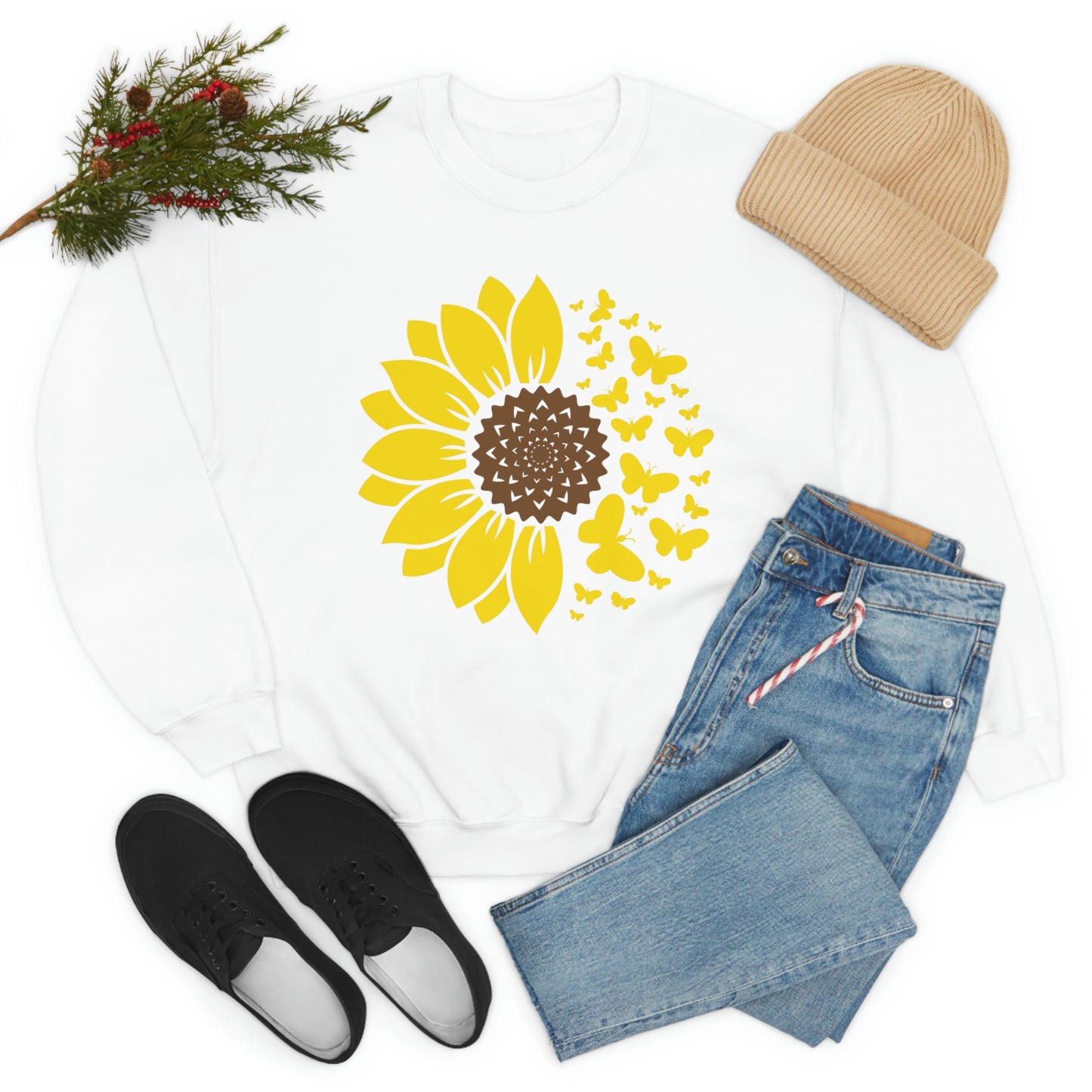 Sunflower Butterflies Unisex Heavy Blend™ Crewneck Sweatshirt