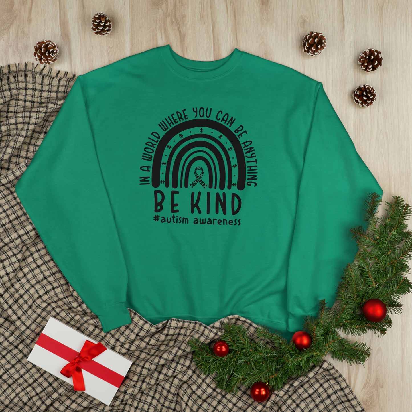 Be Kind Rainbow Autism Awareness Unisex EcoSmart® Crewneck Sweatshirt