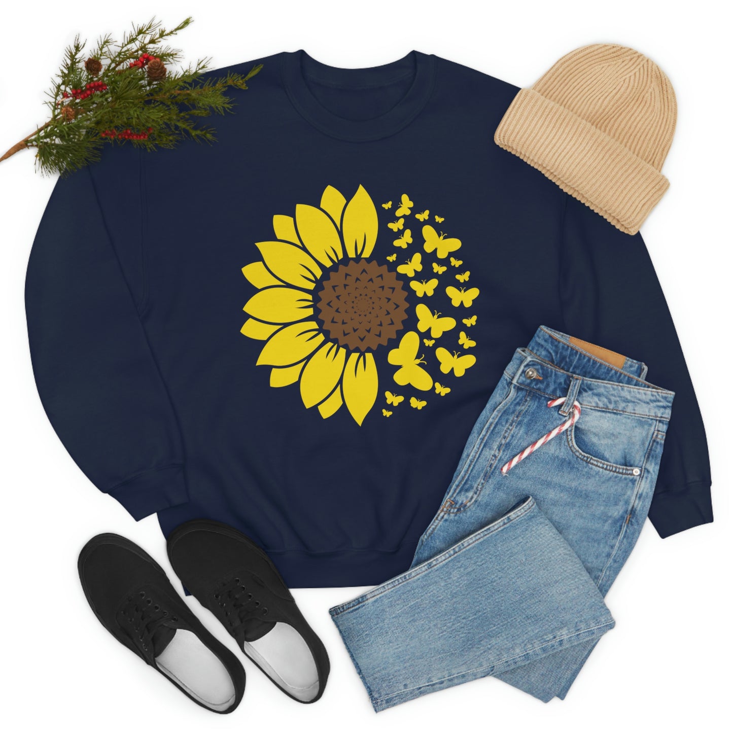 Sunflower Butterflies Unisex Heavy Blend™ Crewneck Sweatshirt