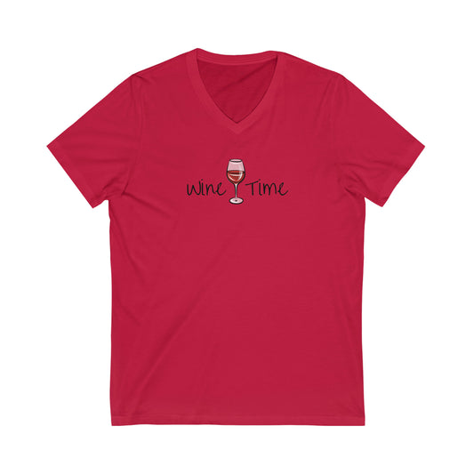 Wine Time Unisex Jersey Short Sleeve V-Neck Tee