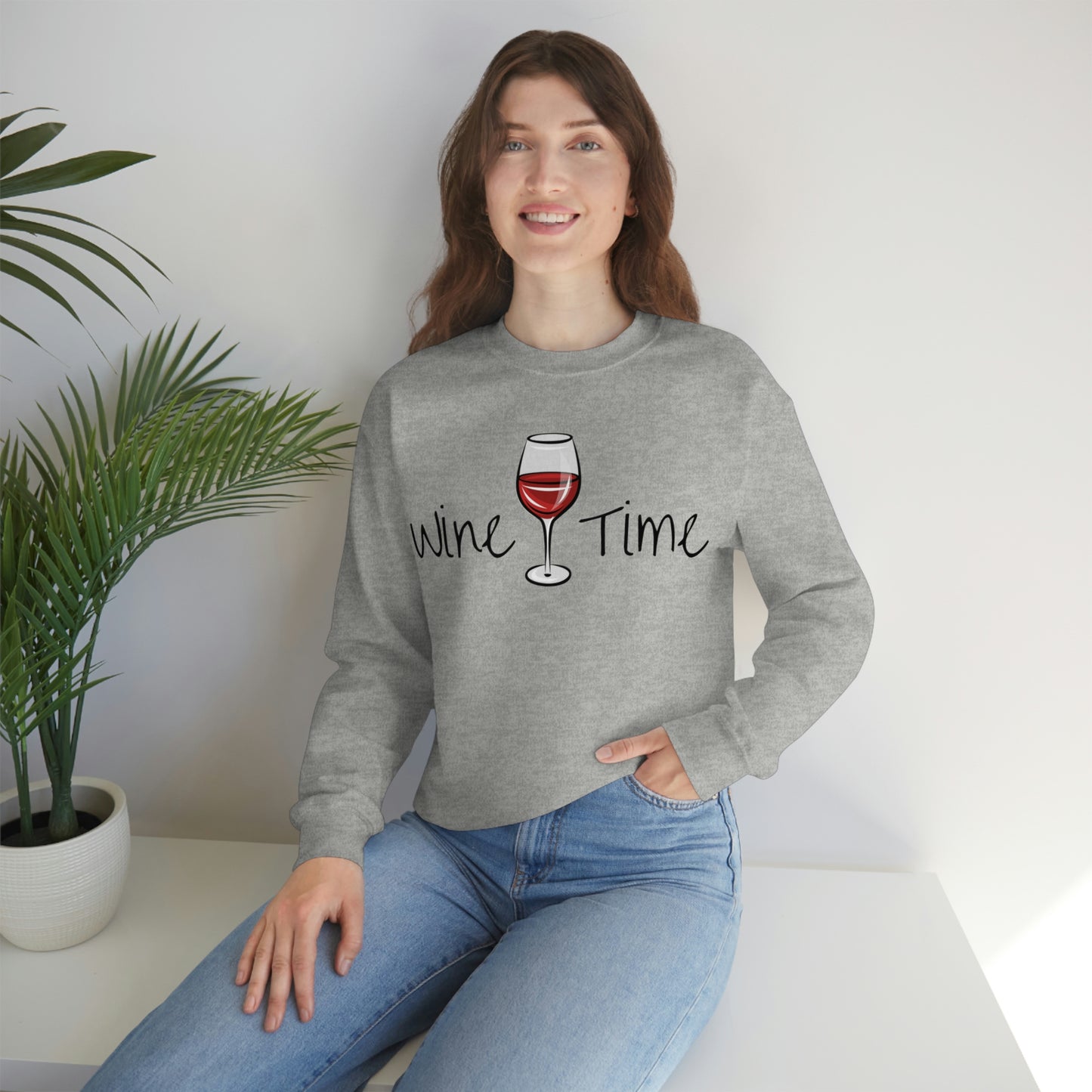 Wine Time Unisex Heavy Blend Crewneck Sweatshirt