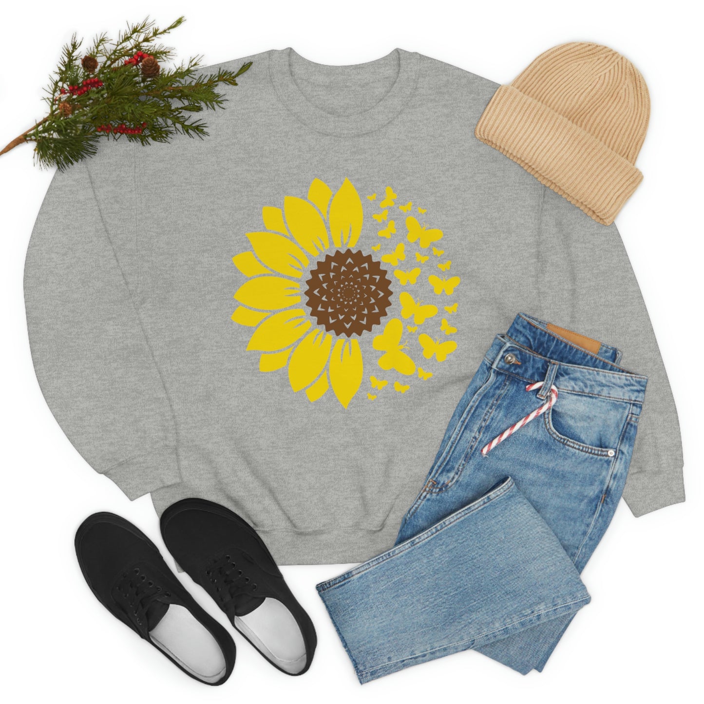 Sunflower Butterflies Unisex Heavy Blend™ Crewneck Sweatshirt