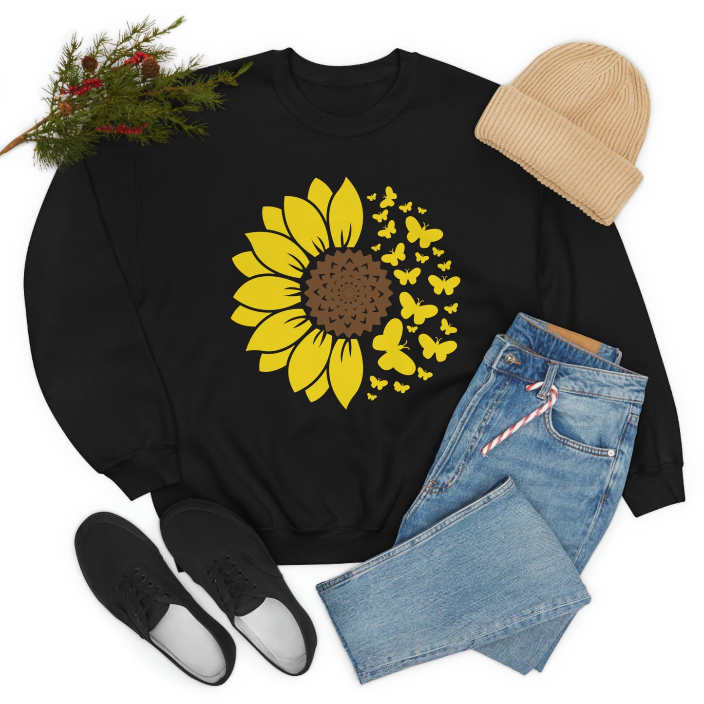 Sunflower Butterflies Unisex Heavy Blend™ Crewneck Sweatshirt